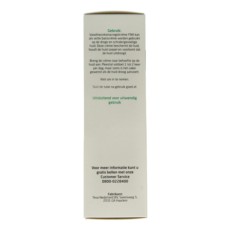 Teva Vaselinecetomacrogolcreme in 100g jar, body care product with a smooth, creamy texture for moisturizing skin.