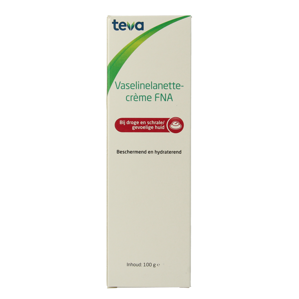 Teva Vaselinelanettecreme FNA 100g container, body care product with cream for skin nourishment and protection.