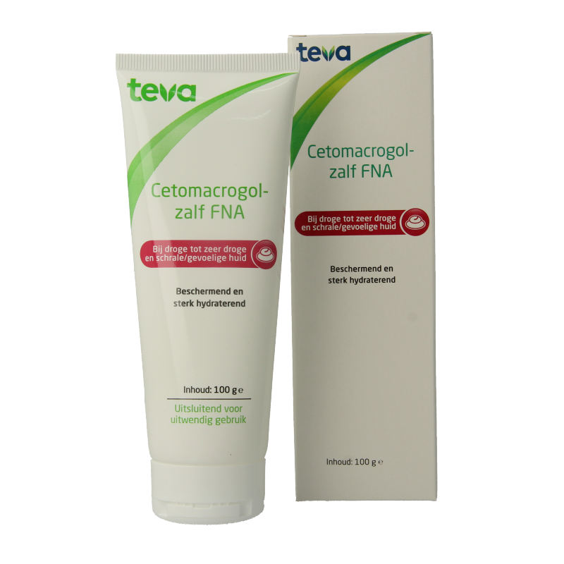 Teva Cetomacrogolzalf body care cream in a 100-gram container, soothing and moisturizing skin for daily use.