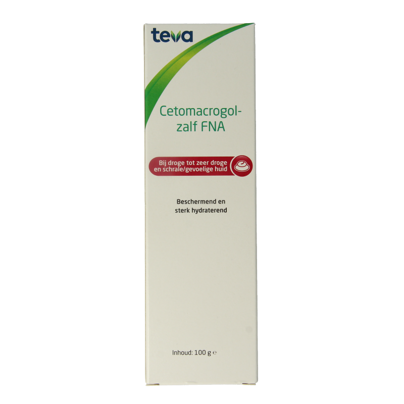 Teva Cetomacrogolzalf FNA body care cream in a 100g tube, ideal for skin hydration and soothing dry skin.