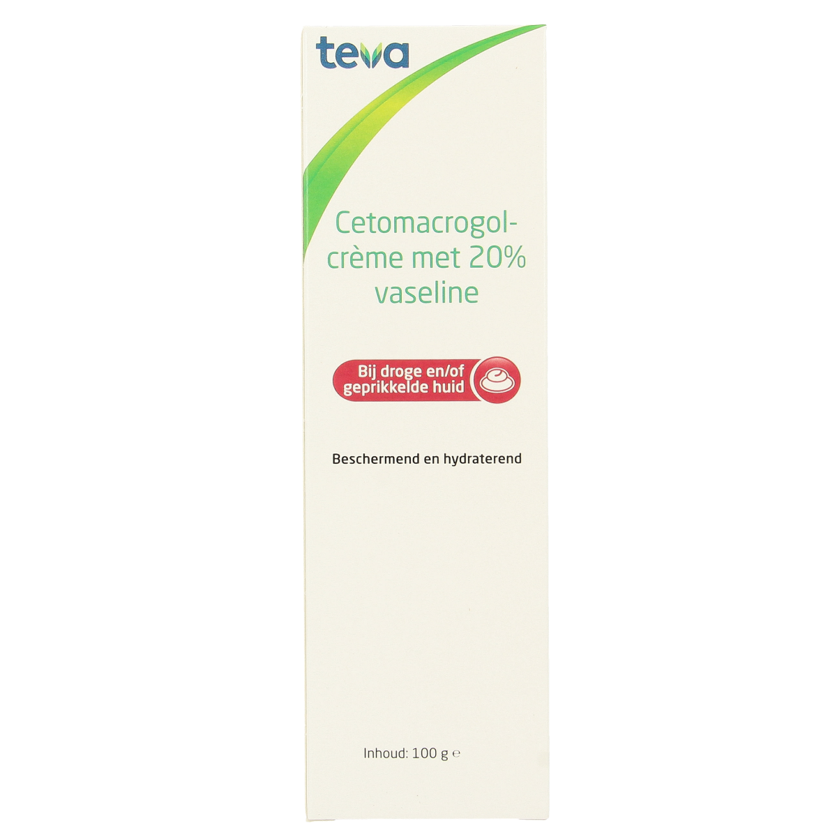 Teva Cetomacrogolcreme 20% vaseline body care cream in 100g jar, featuring smooth, moisturizing texture for skin hydration