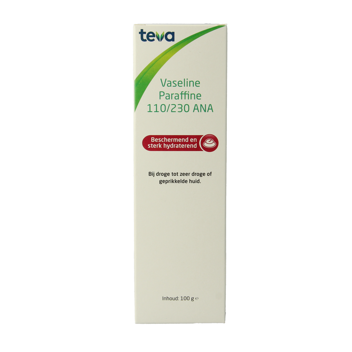 Teva Vaseline paraffine 110/230 body skincare product in 100g container, used for skin moisturizing and protection.