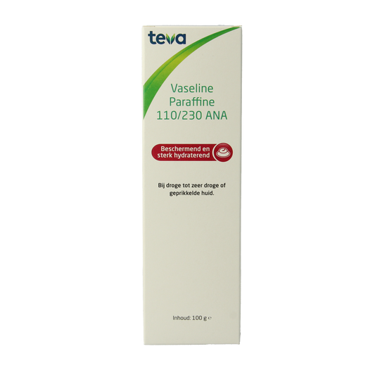 Teva Vaseline paraffine 110/230 body skincare product in 100g container, used for skin moisturizing and protection.