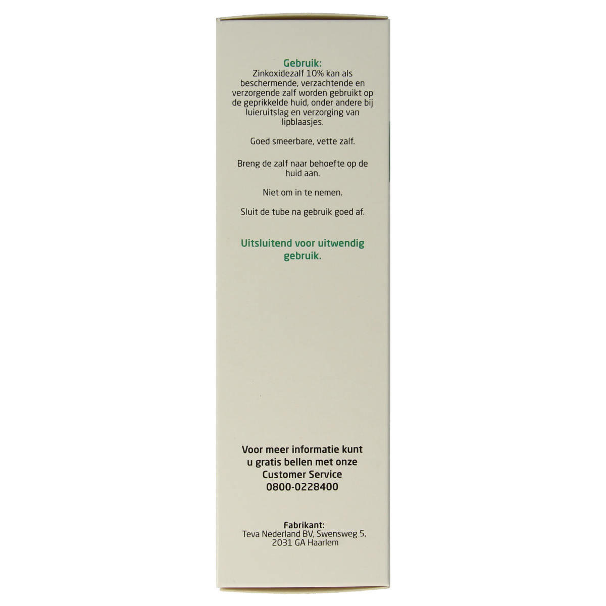 Teva Zinkoxidezalf 10% body care product in 100g tube, zinc oxide ointment for skin care and soothing relief.
