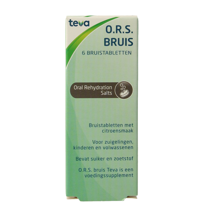 Teva ORS Bruis mineral multivitamin tablets, six-piece bottle, showing the packaging with tablets inside.