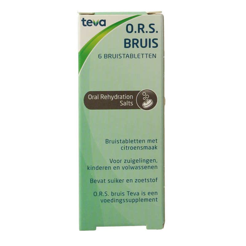 Teva ORS Bruis mineral multivitamin tablets, pack of 6, showing white tablets with branded packaging and label.