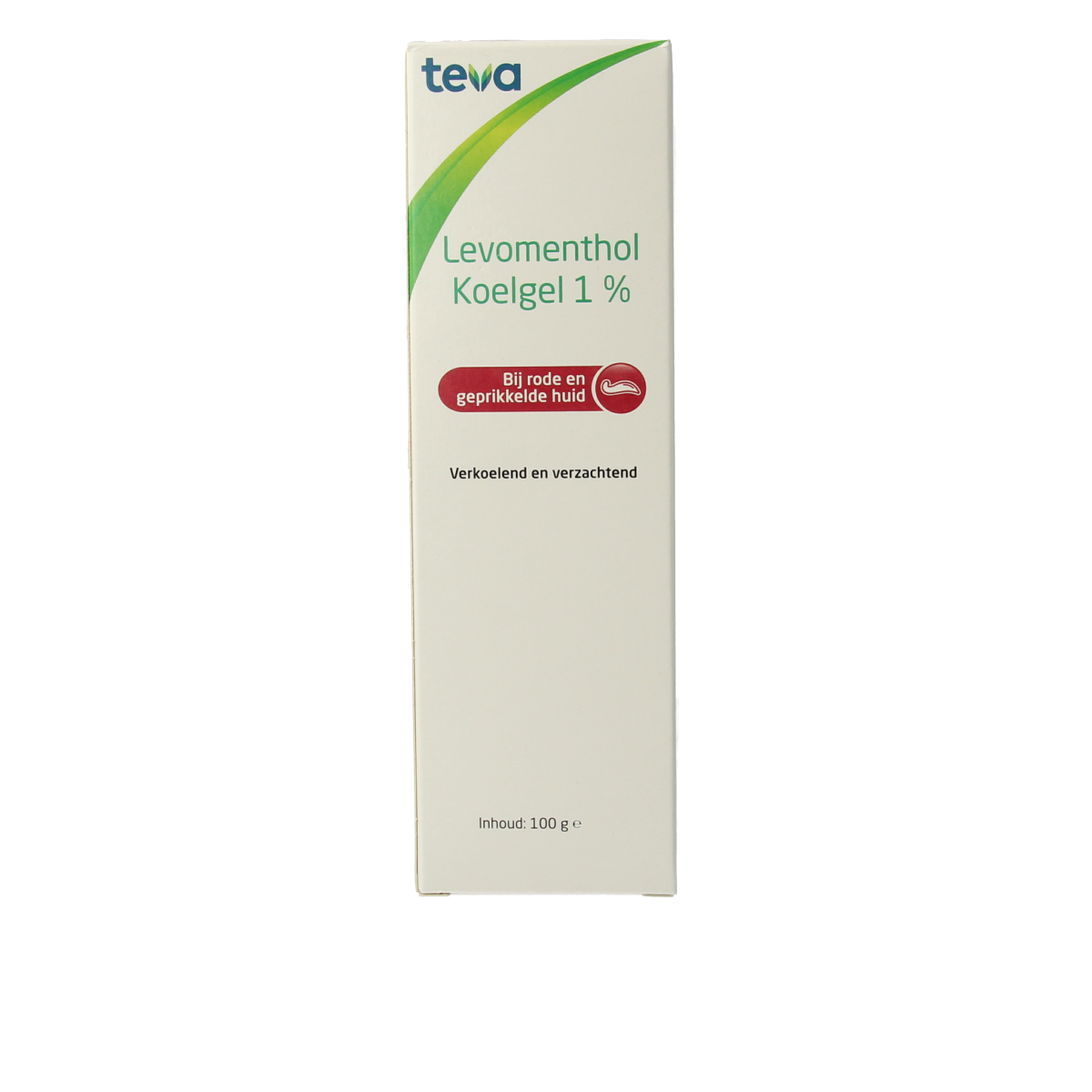 Teva Levomenthol koelgel 1% in 100g container, soothing body care product with menthol for cooling relief.