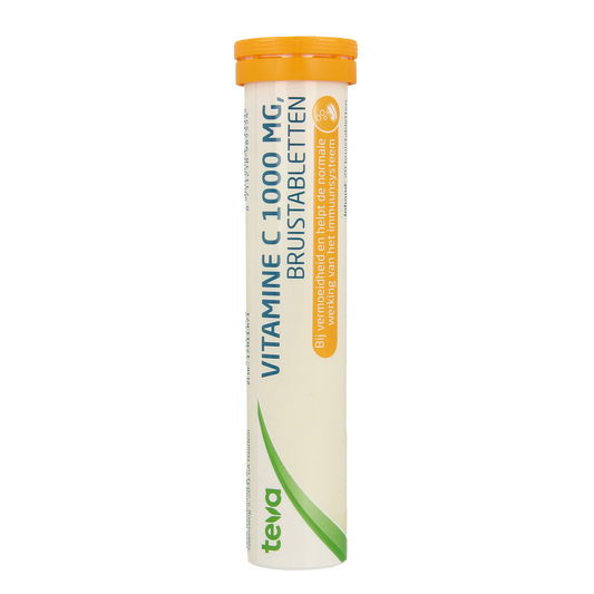 Teva Vitamine C 1000mg effervescent tablets, 20-count, natural vitamin supplement with orange flavor in blister pack