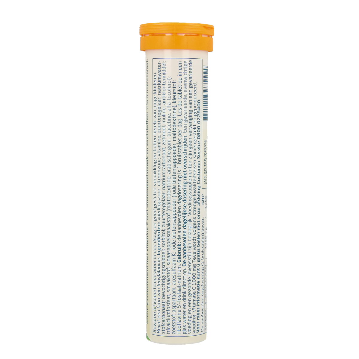 Teva Vitamine C 1000mg bruistabletten, 20 count, vitamin supplement with effervescent tablets displayed in the image.