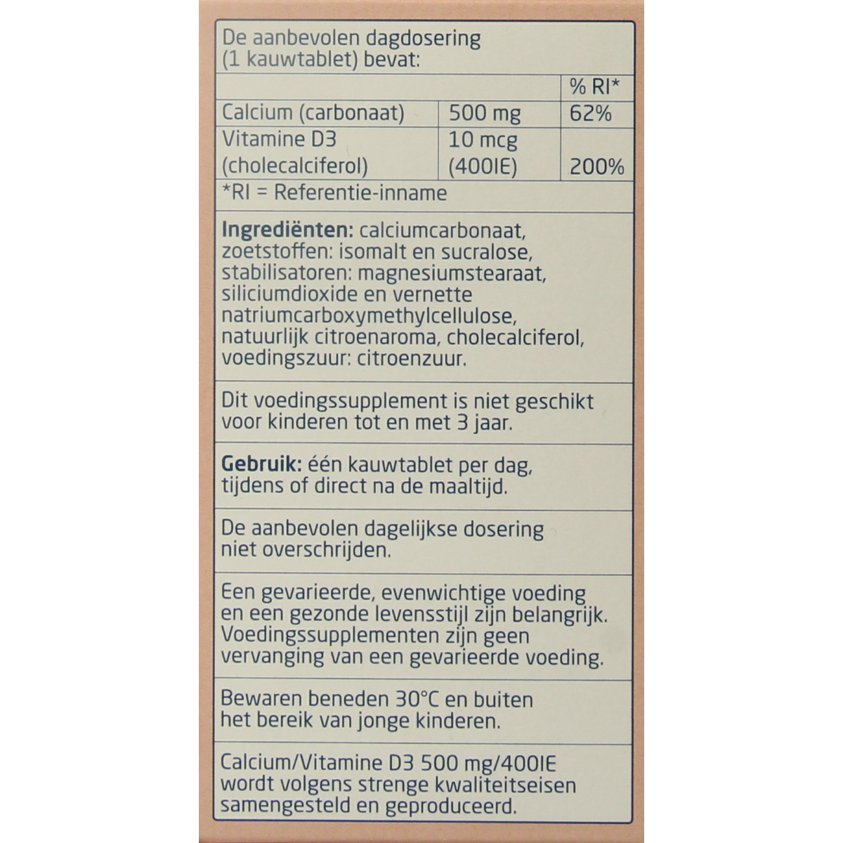 Teva Calcium and Vitamin D chewable tablets, 500mg Calcium, 400IE Vitamin D, mineral supplement, 90 count, dietary supplement