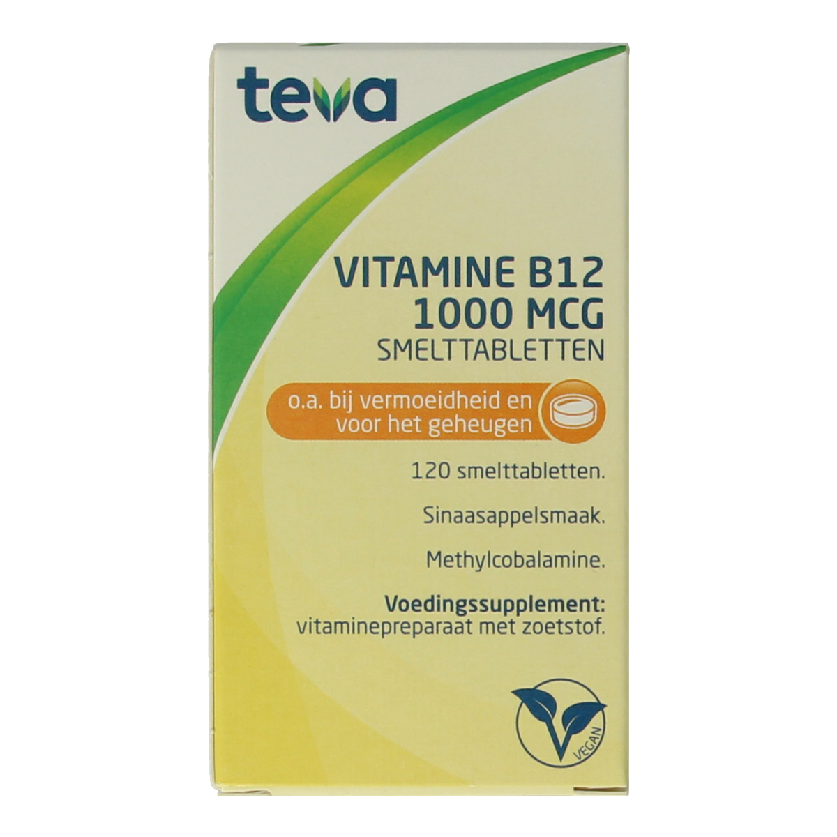 Teva Vitamin B12 1000mcg supplement in a bottle with 120 tablets, natural health product for energy support