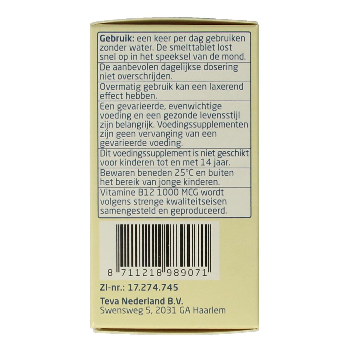 Teva Vitamin B12 1000mcg supplement in a bottle of 120 tablets, natural health product for energy and nerve support.