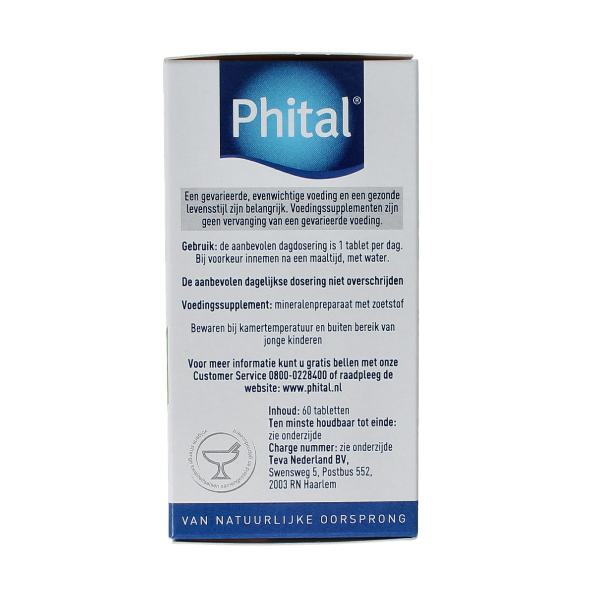 Phital Magnesium 200mg mineral supplement tablets, 60-count bottle, showing the bottle and tablets inside.