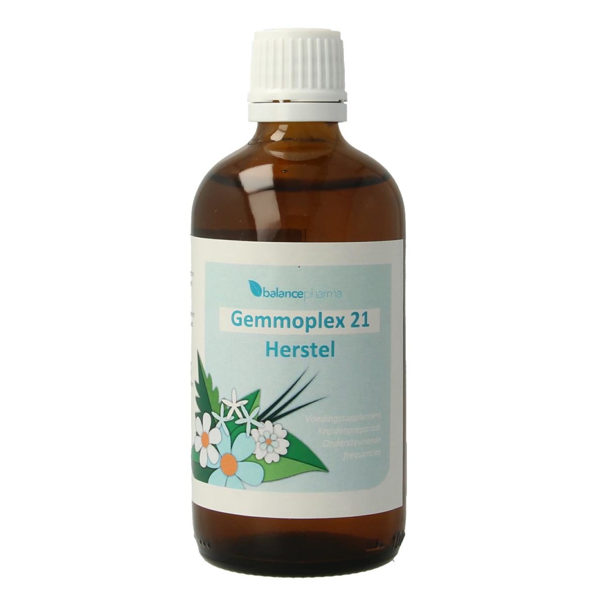 Balancepharma Gemmoplex herstel herbal supplement in a 100ml bottle, featuring natural herbal ingredients for wellness.