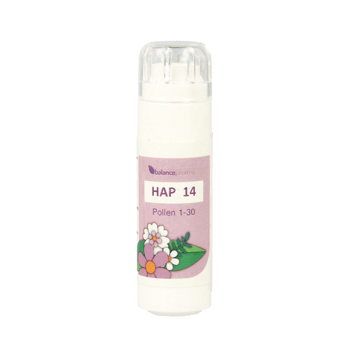 Balancepharma Pollen 1-30 allergoplex herbal supplement in a 6g package, shown in a clear image with product label.