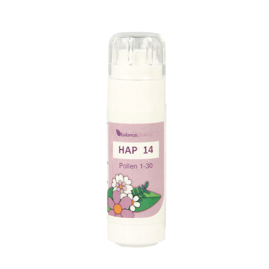 Balancepharma Pollen 1-30 allergoplex herbal supplement in a 6g package, shown in a clear image with product label.