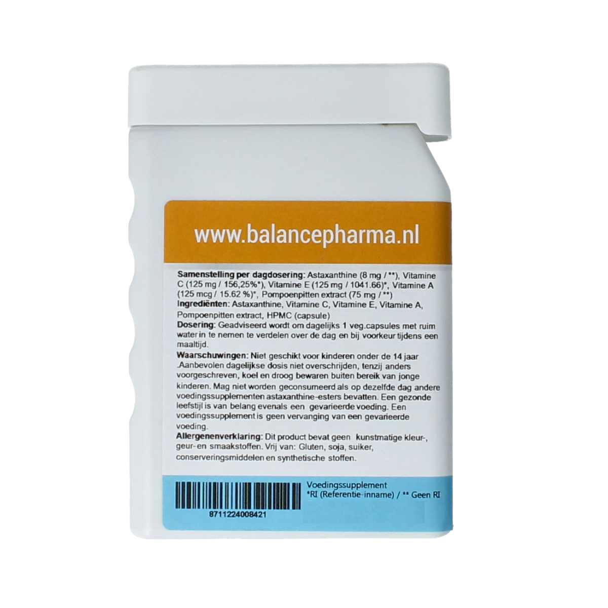 Balancepharma Astaxanthine supplement in 90 vegetarian capsules, herbal supplement for antioxidant support.