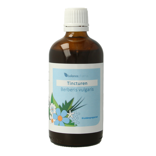 Balancepharma Berberis vulgaris tincture in a 100ml bottle, herbal preparation with yellow liquid, natural plant extract.