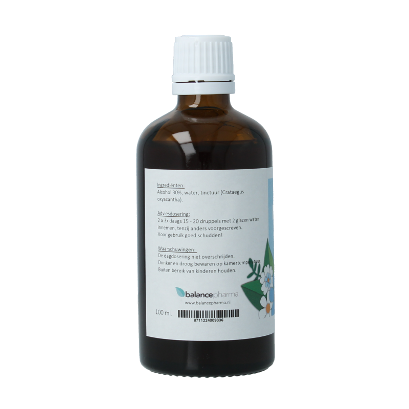 Balancepharma Crataegus oxyacantha tincture bottle, 100ml herbal remedy in glass bottle with label and dropper cap.