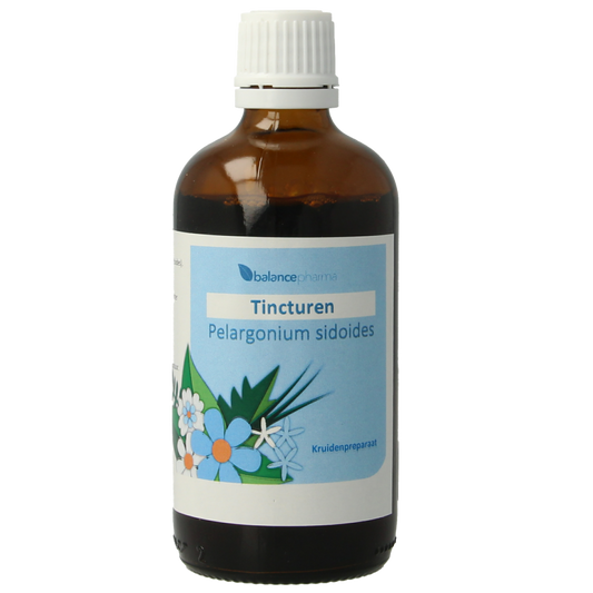 Balancepharma Pelargonium sidoides tincture bottle, herbal remedy for respiratory health, 100ml in a dark glass bottle with label