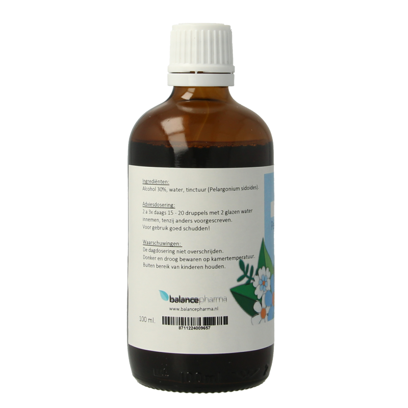 Balancepharma Pelargonium sidoides tincture bottle, herbal remedy in a 100ml container for immune support.