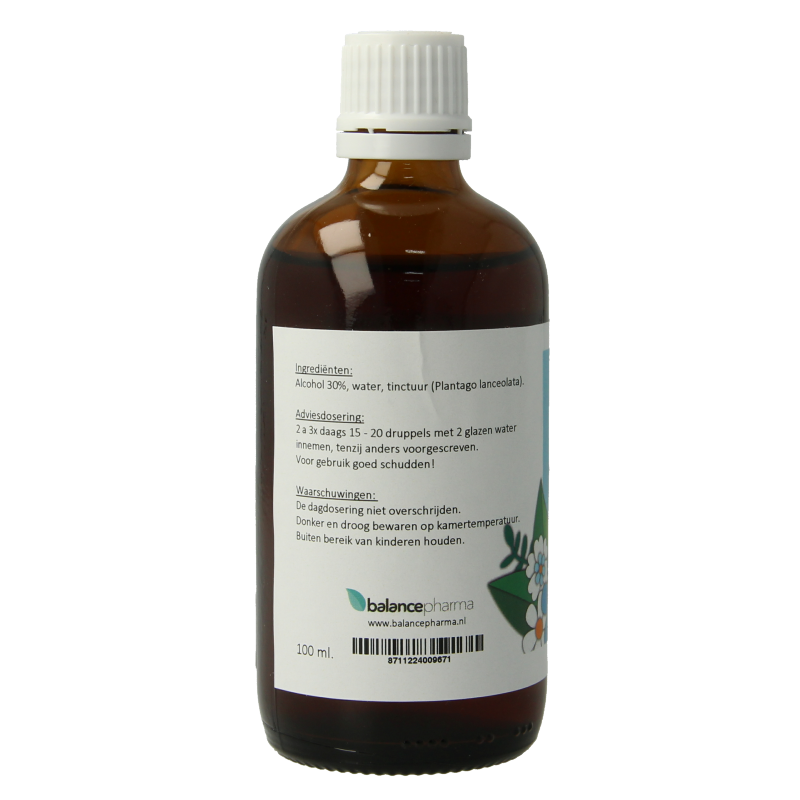 Balancepharma Plantago lanceolata tincture in a 100ml bottle, herbal remedy from Balancepharma for natural plant-based health support.