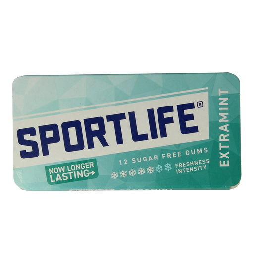Sportlife Extramint light blue candies in a pack, soft chewy sweets from the Sportlife snoepgoed brand.