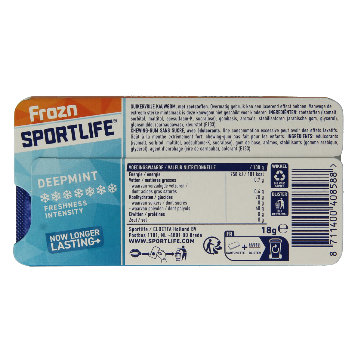 Sportlife Frozn Deepmint pack of 1 mint candies, featuring cool, refreshing deepmint flavor from the Sportlife brand.