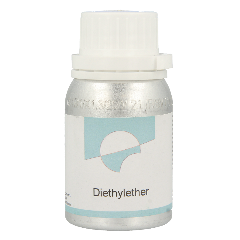 Orphi Diethylether 100ml cleaning product bottle with white cap, used for cleaning and disinfecting in laboratory or industrial settings.