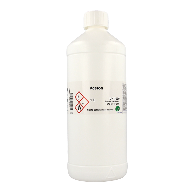Orphi Aceton 1-liter bottle for cleaning and industrial use, with clear label and cap, shown against a plain background.