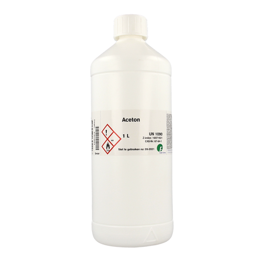 Orphi Aceton 1-liter bottle for cleaning and industrial use, with clear label and cap, shown against a plain background.