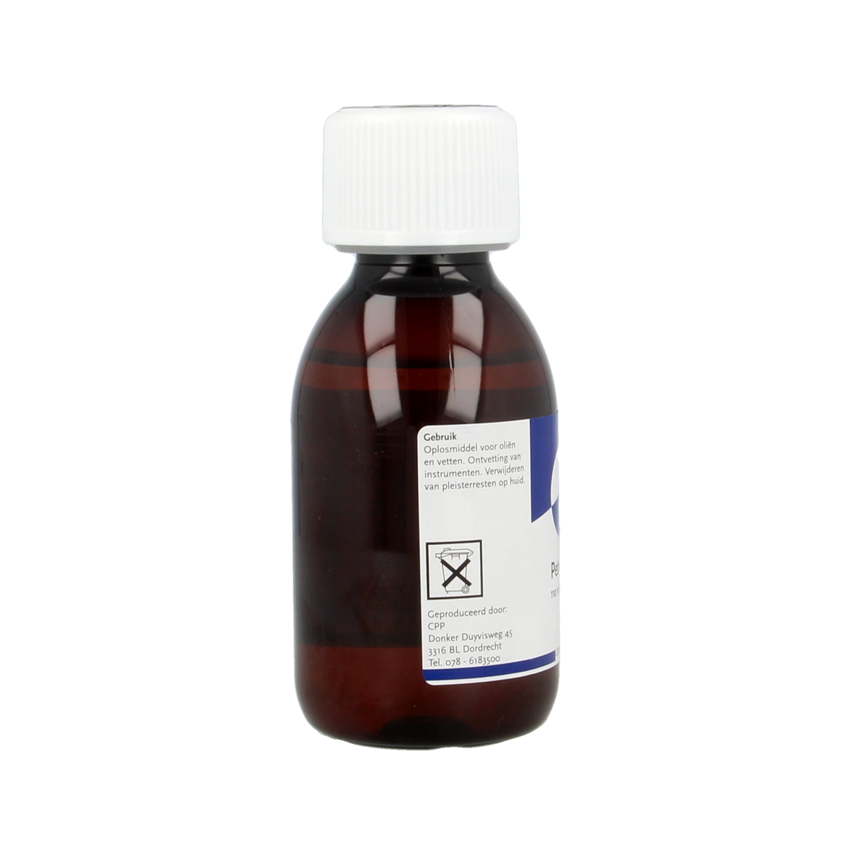 Chempropack petroleumether 40-60 in 110ml bottle, a cleaning solvent used in industrial and laboratory applications.