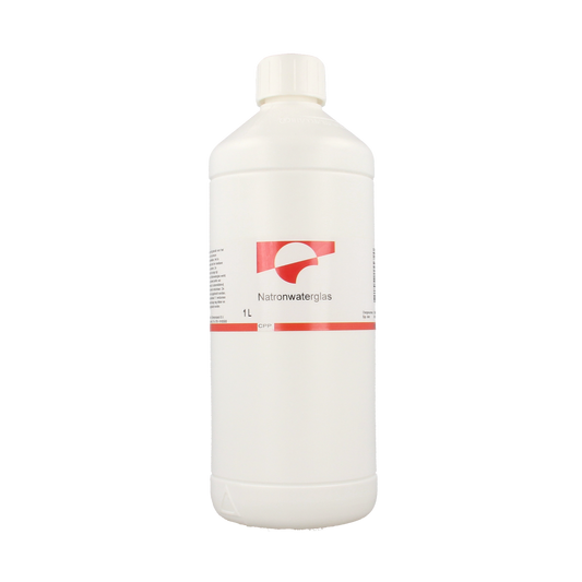Orphi Natron waterglas 1 liter in clear glass with a simple, cylindrical shape and a screw-top lid.