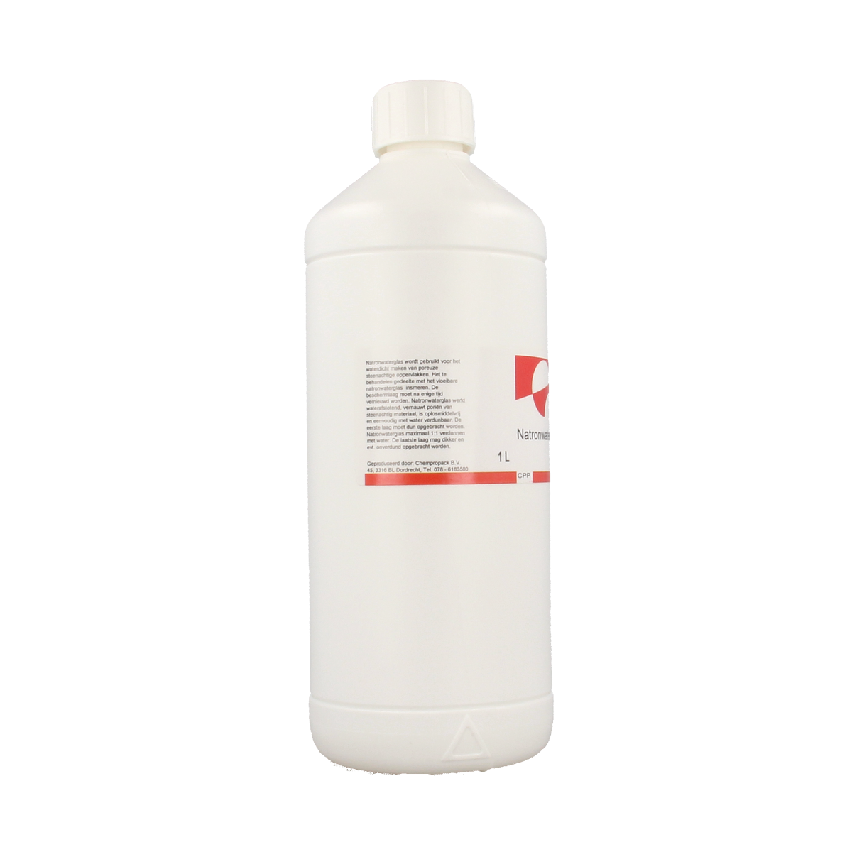 Orphi Natron waterglas 1-liter glass container with clear water, showcasing the product's simple, clean design.