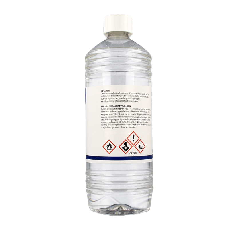 Chempropack terpentine bottle, 1-liter cleaning product with a white screw cap and label, used for household and industrial cleaning.