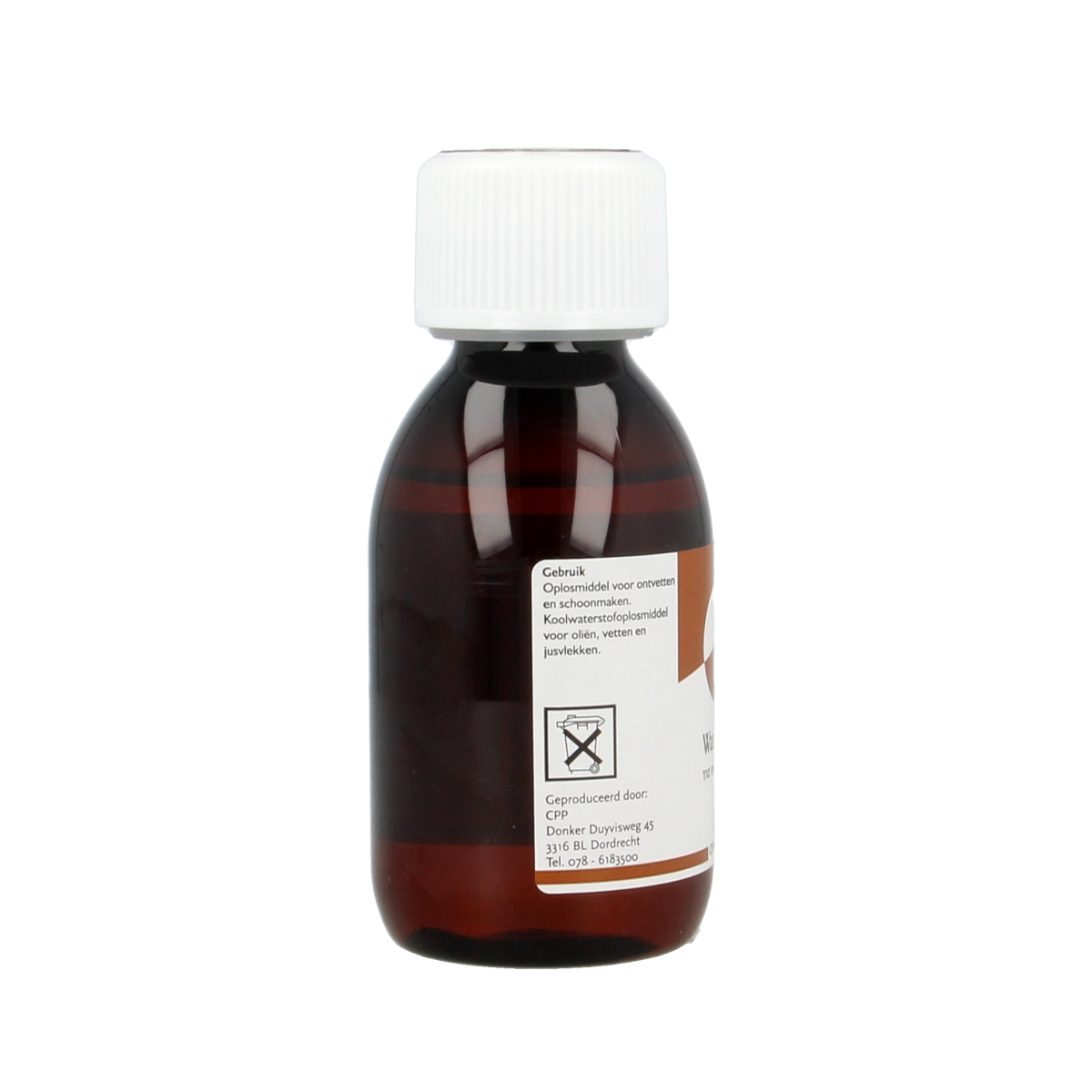 Chempropack Wasbenzine 110ml container, a cleaning product from Chempropack with a white and blue label.