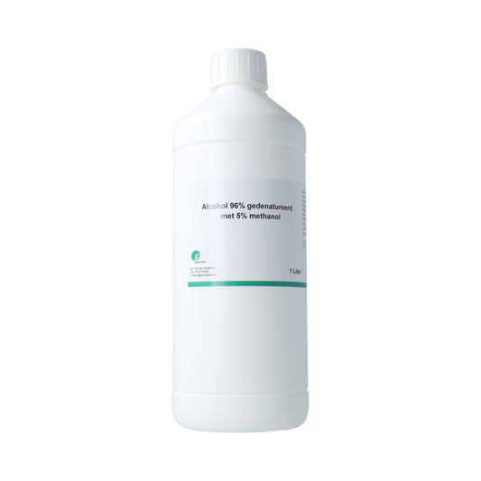 Orphi alcohol 96% denatured with 5% methanol, 1-liter bottle, used for cleaning and disinfecting purposes.