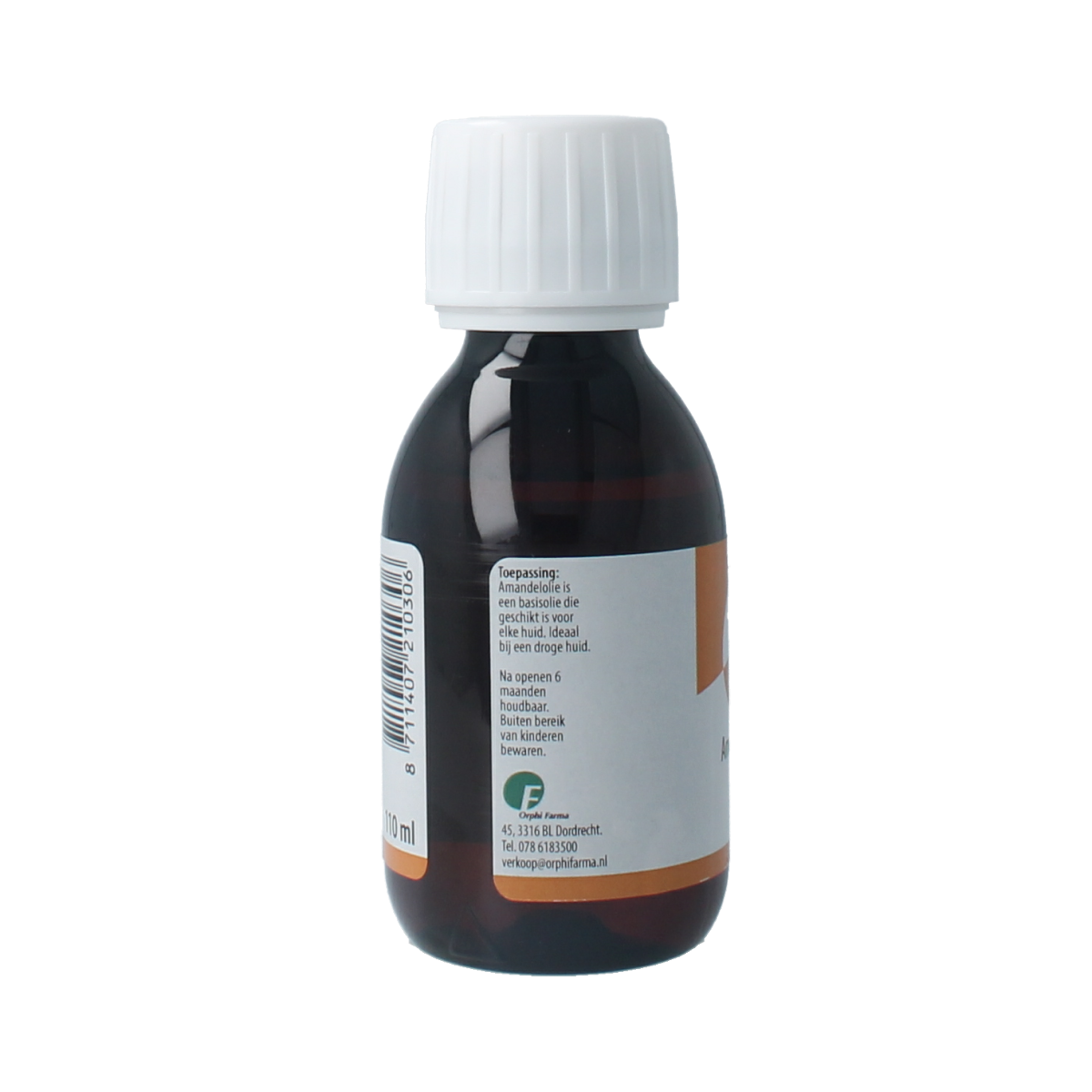 Chempropack Amandelolie 110ml in a clear bottle, ideal for body care, showing the almond oil product with label and packaging details.