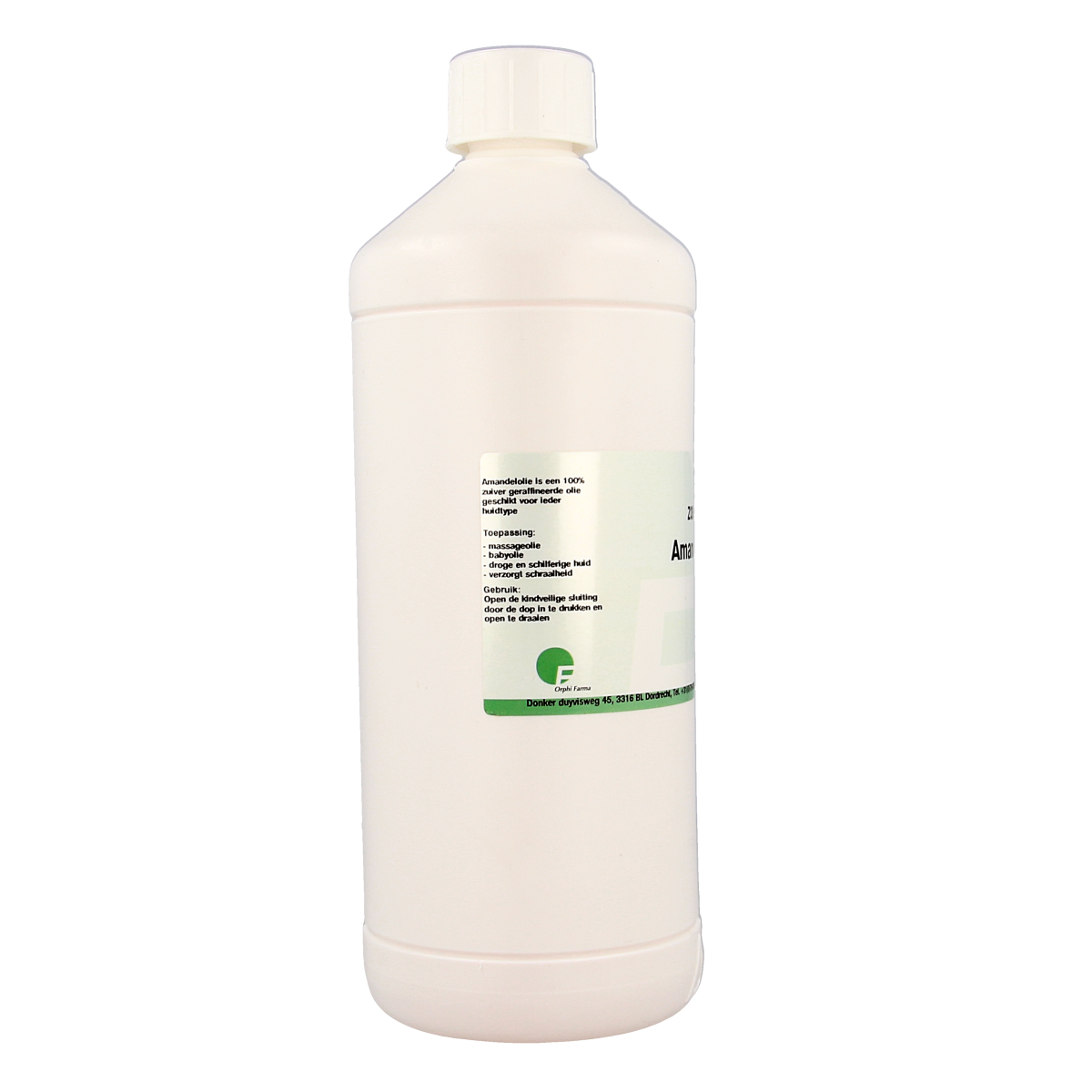 Chempropack Amandelolie body care bottle, 1 liter, natural almond oil for skincare and moisturizing.