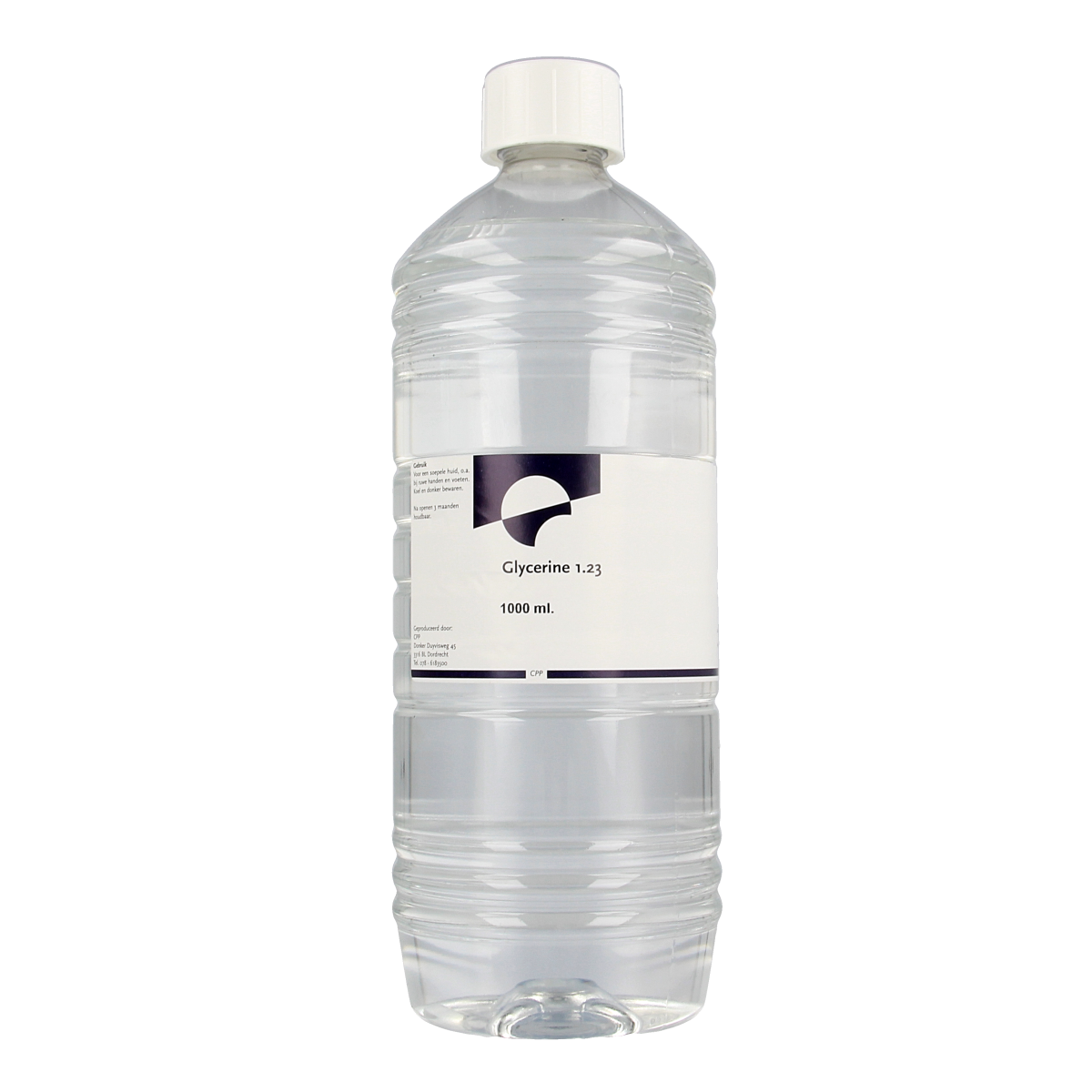 Chempropack Glycerine 1.23, 1-liter bottle for foot care, featuring clear liquid glycerine in a plastic container.