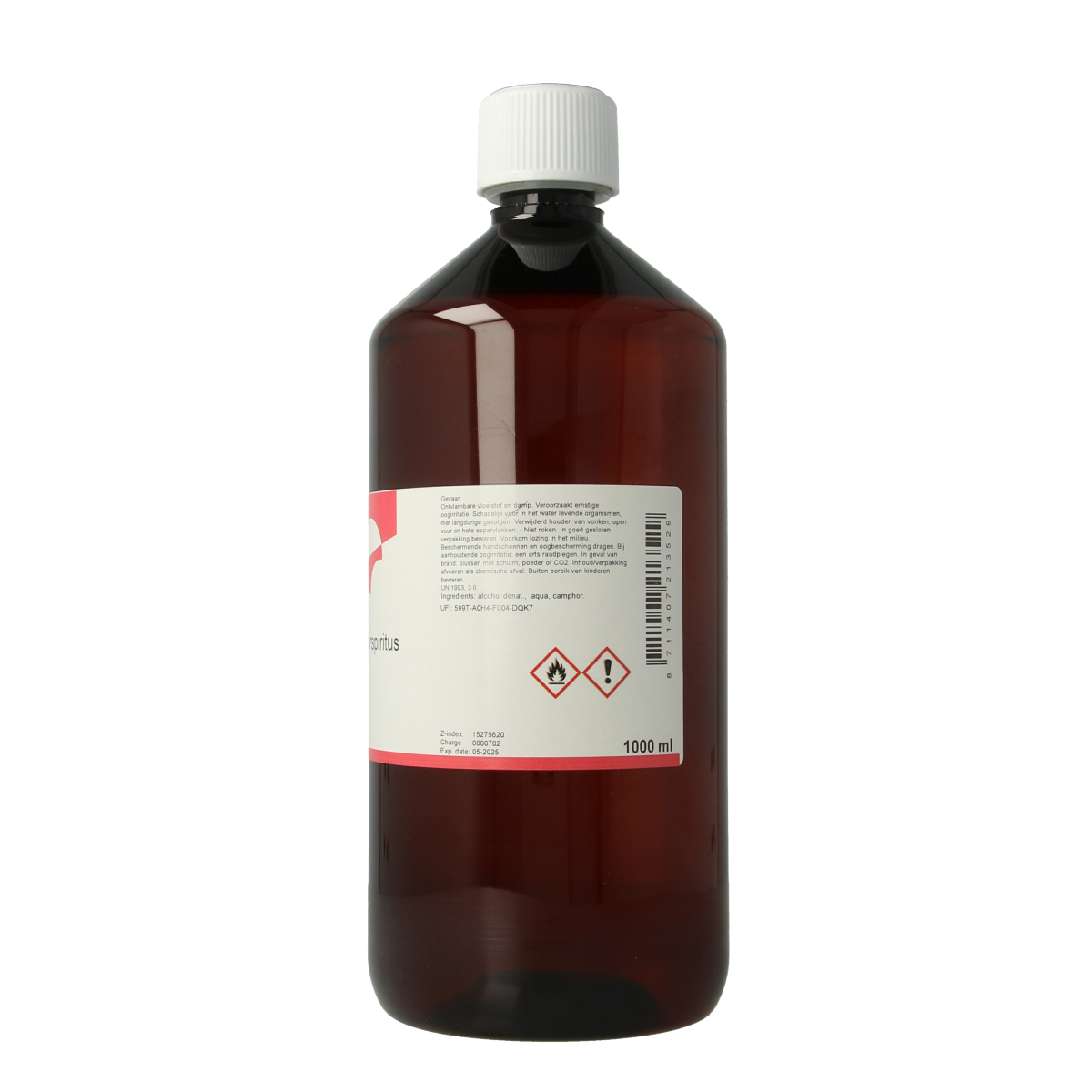 Orphi Kamferspiritus 1 liter bottle, a cleaning product from Orphi Schoonmaakartikelen, with a clear label and cap.