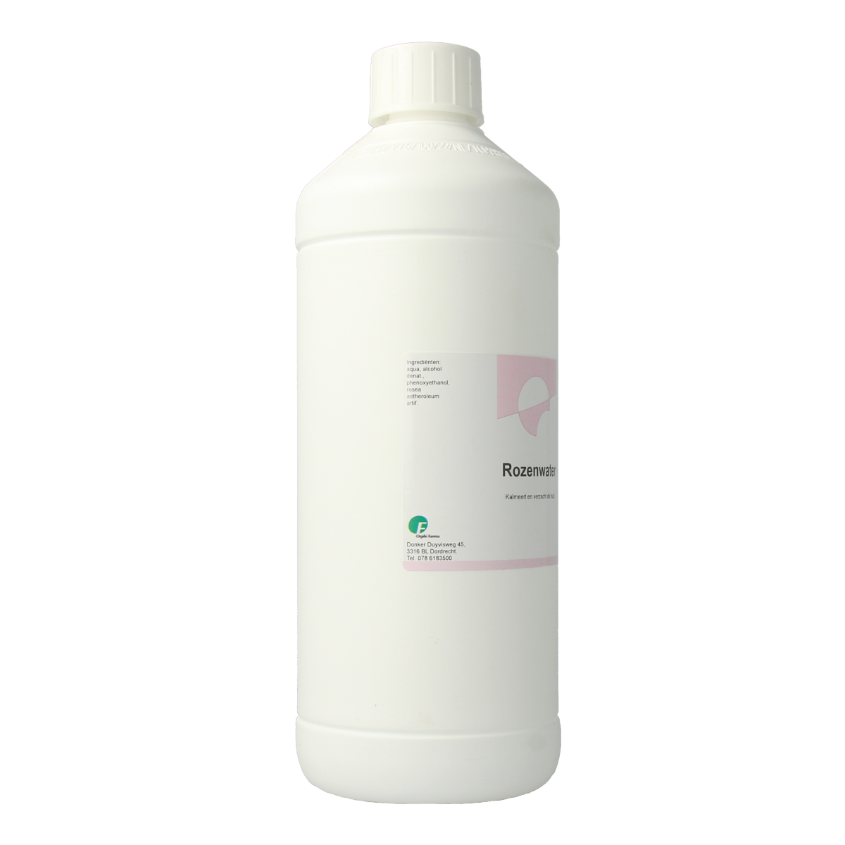 Chempropack Rozenwater 1L bottle for body care, natural rose water spray for refreshing and soothing skin.