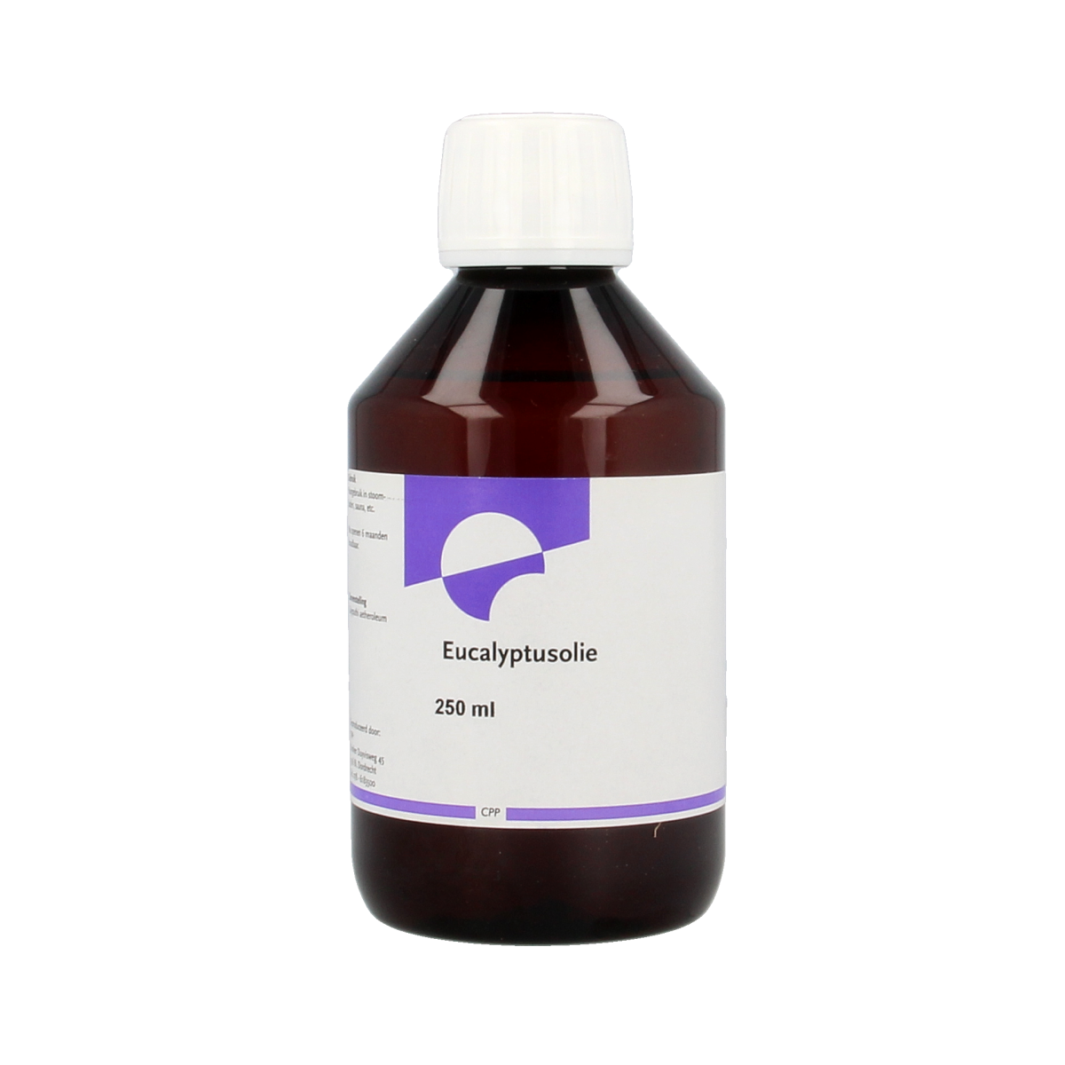 Orphi Eucalyptus essential oil in a 250ml bottle, showcasing clear liquid with the label, used for aromatherapy and natural remedies.