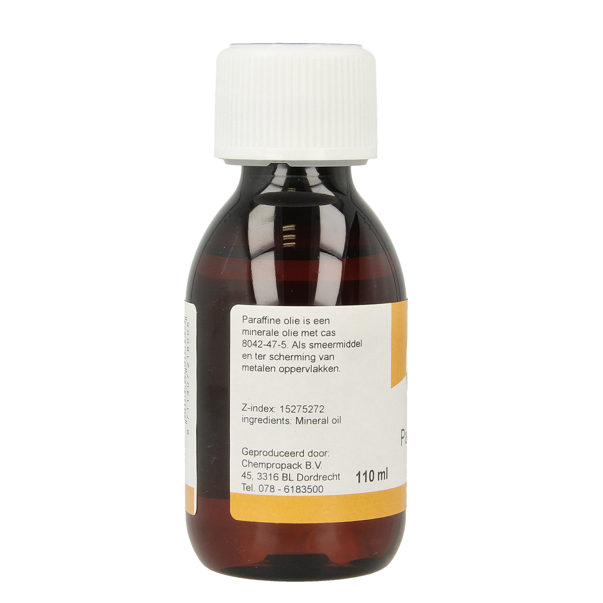 Chempropack Paraffine olie in 110ml bottle, a cleaning product with a clear, smooth liquid appearance.