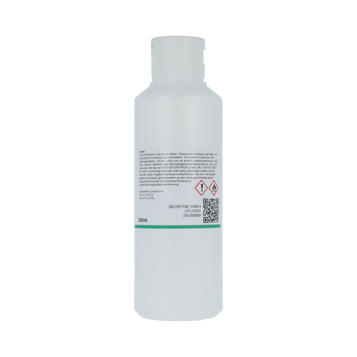 Orphi isopropyl alcohol 250ml bottle, cleaning and disinfecting solution, clear liquid in a plastic container.