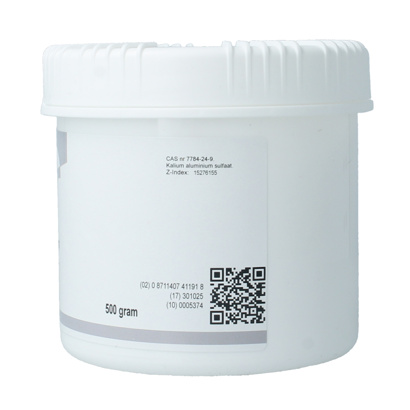 Orphi Aluin kristallen 500g for hair removal and exfoliation, shown in a clear container with crystalline texture.