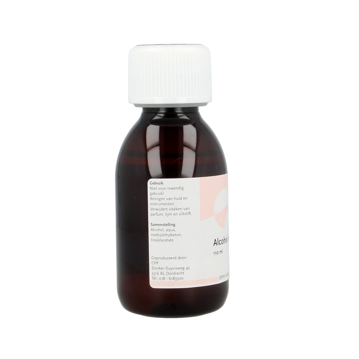 Chempropack alcohol ketonatus 96% disinfectant bottle, 110ml, clear liquid in a plastic container with a label.