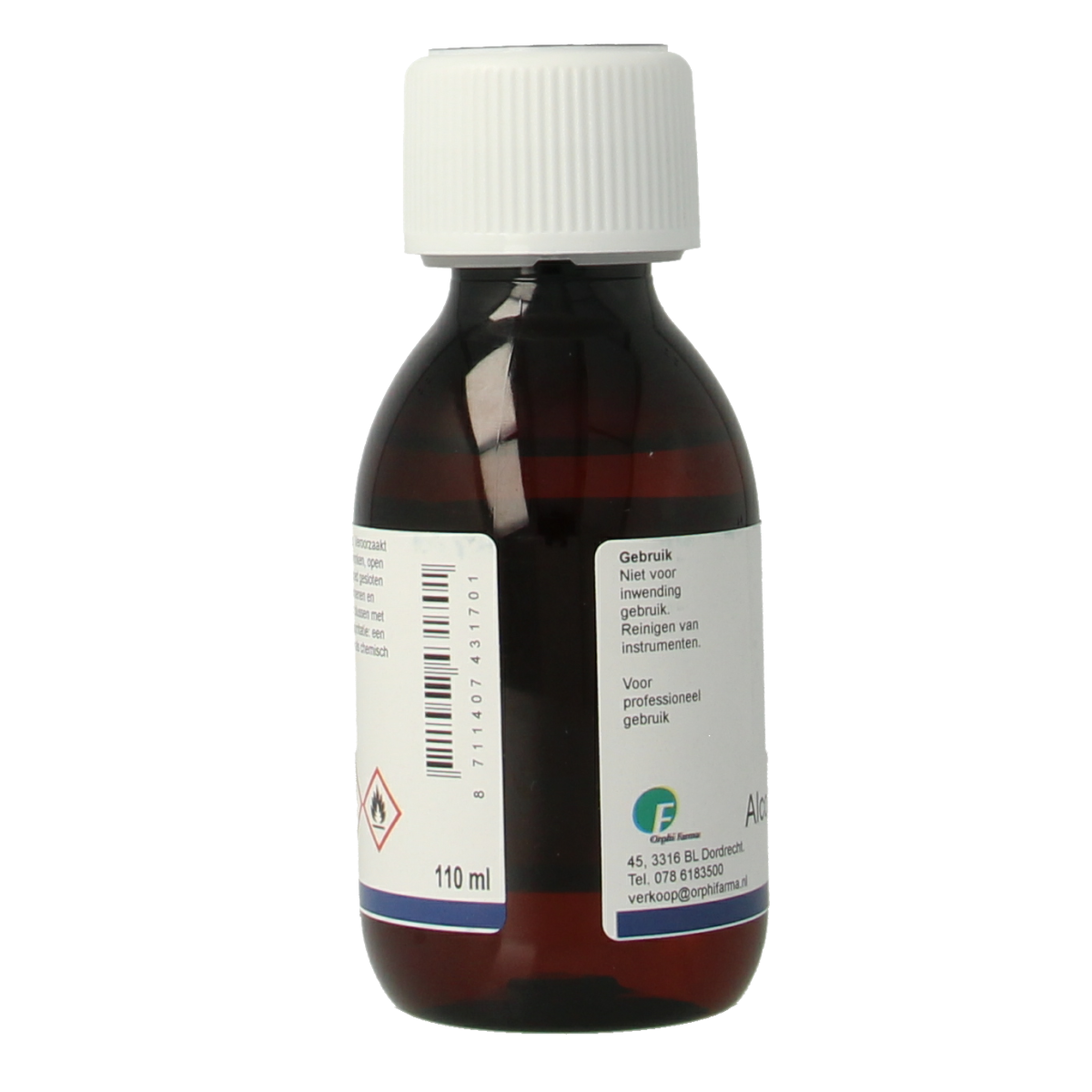 Chempropack Alcohol 70% schoonmaakmiddel in 110ml bottle, used for disinfecting and cleaning surfaces.