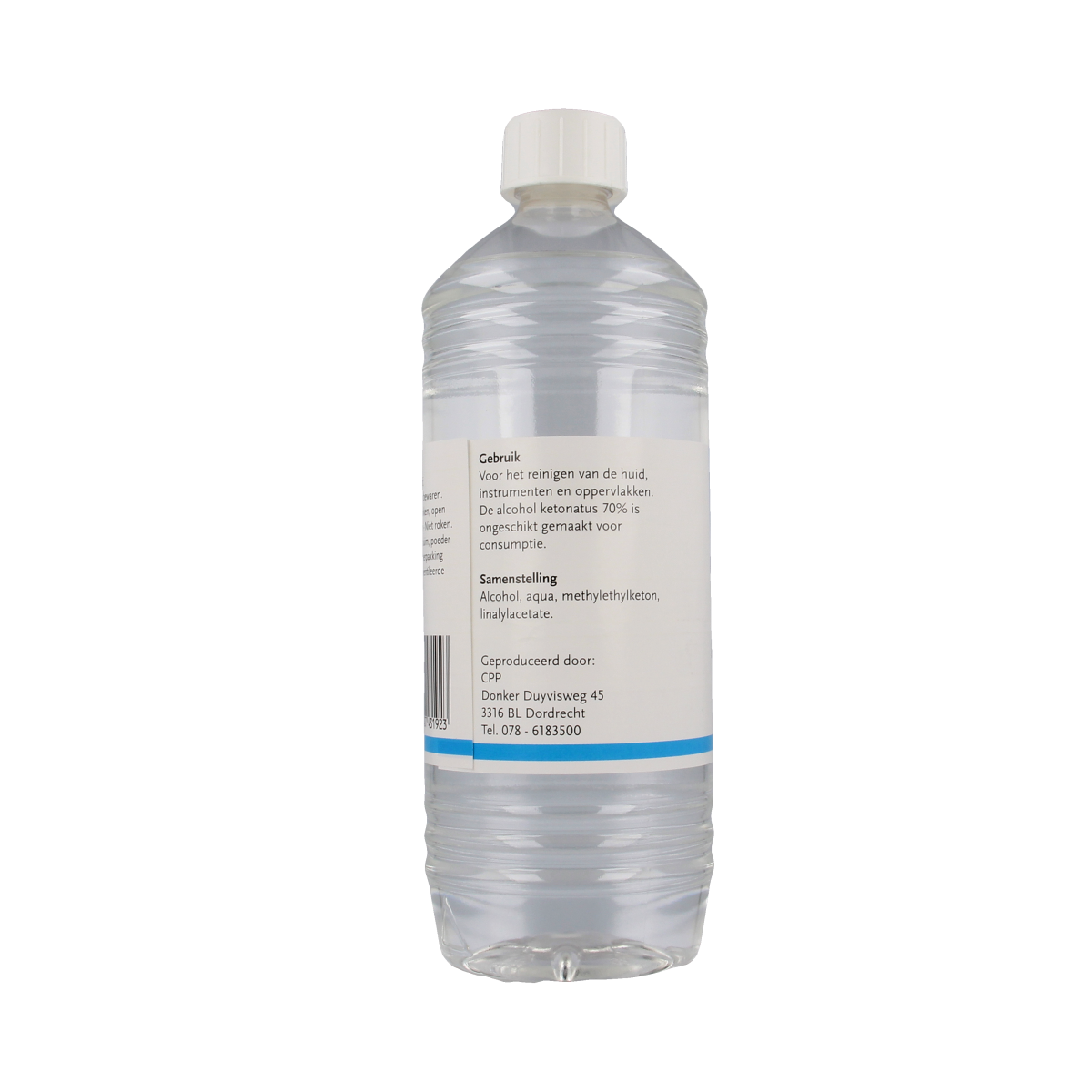 Chempropack alcohol ketonatus 70% disinfectant in a 1-liter bottle, used for sanitizing and cleaning surfaces.