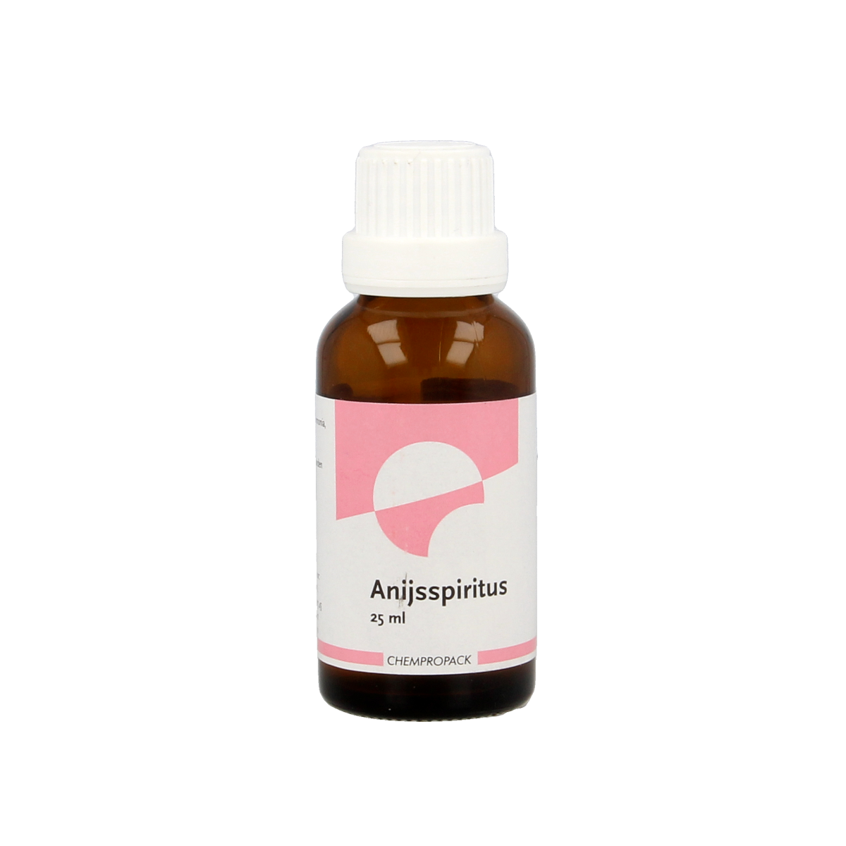 Chempropack Anijsspiritus 25ml bottle, a mouthwash with herbal anise extract, in a clear plastic container.